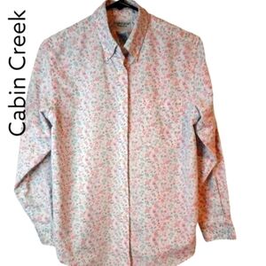 Cabin Creek Wrinkle Free floral detail LS button down shirt Sz 6P S M